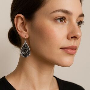 Marlyn Schiff Silver Teardrop Beaded Earrings